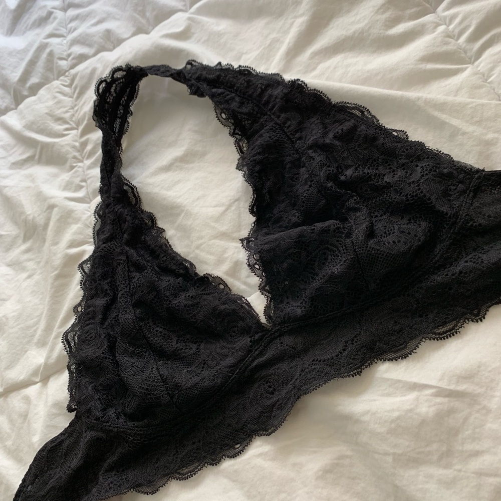 Black lace halter bra bralette large